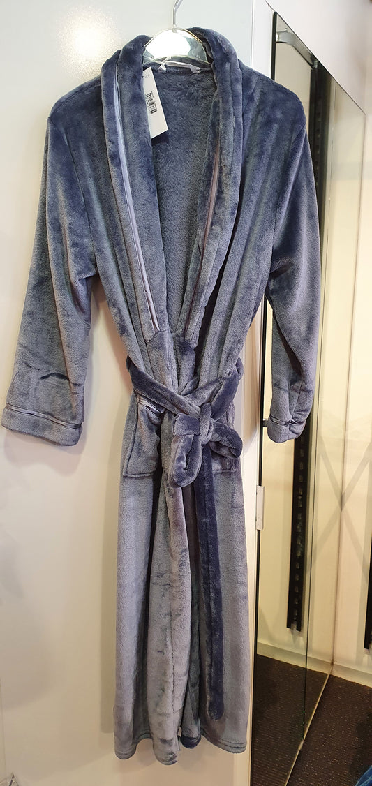 Badjas met sjaalkraag - Fleece - blauw/grijs
