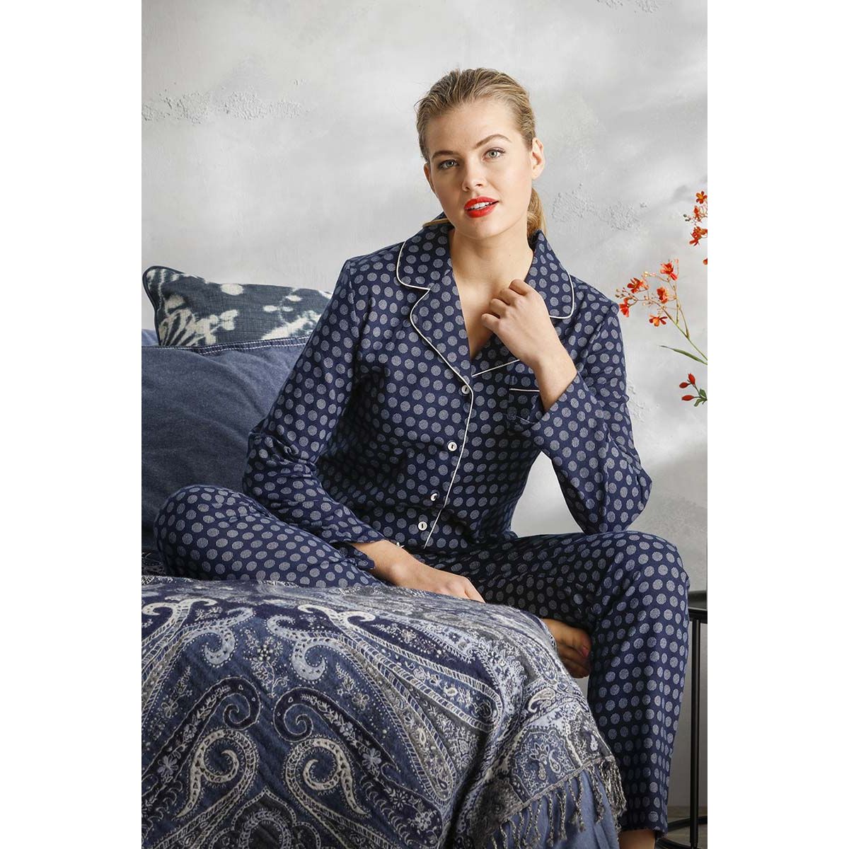 Pastunette pyjama doorknoop flannel - 20212-152-6 - donker blauw