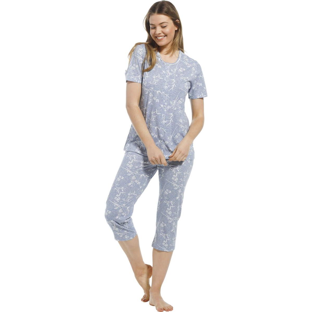 Pastunette doorknoop pyjama bloemen - 20221-100-6 - blauw