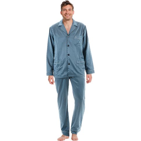 Robson heren doorknoop Pyjama - 27199-707-6 - Blauw satijn