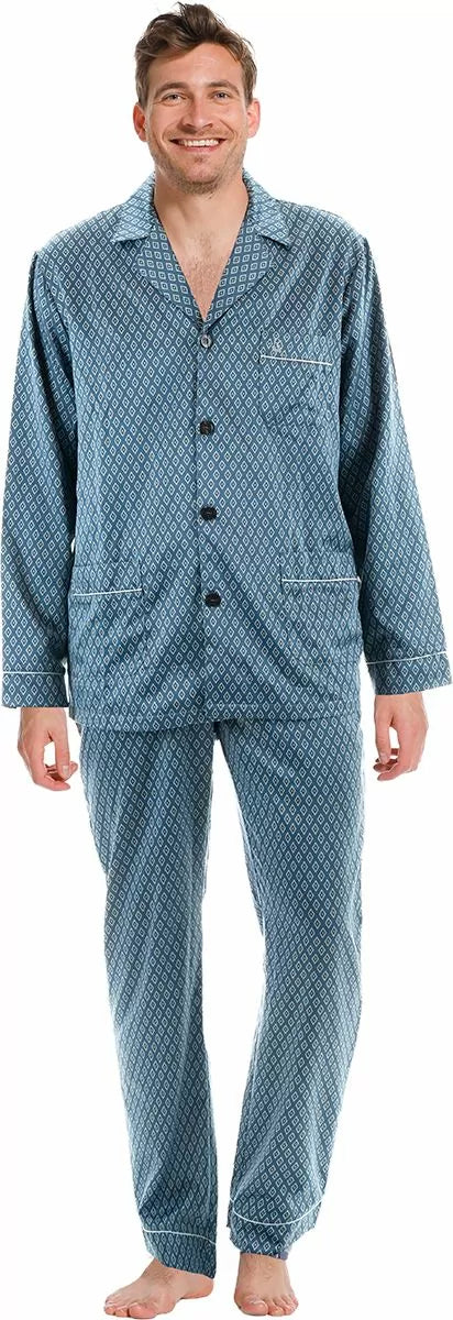 Robson heren doorknoop Pyjama - 27199-707-6 - Blauw satijn