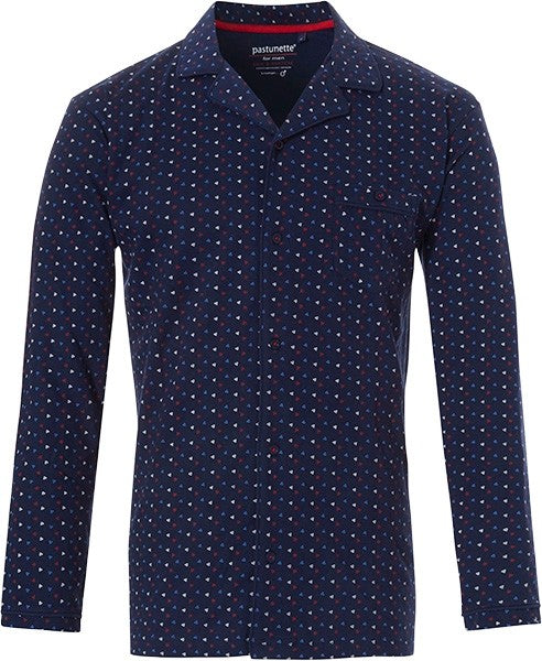Pastunette Men pyjama shirt doorknoop lange mouw blauw, 4399-624-6