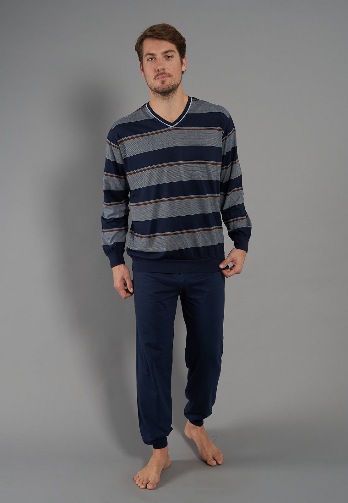 Gotzburg Heren pyjama met boorden - 452048  - blauw - 100% katoen