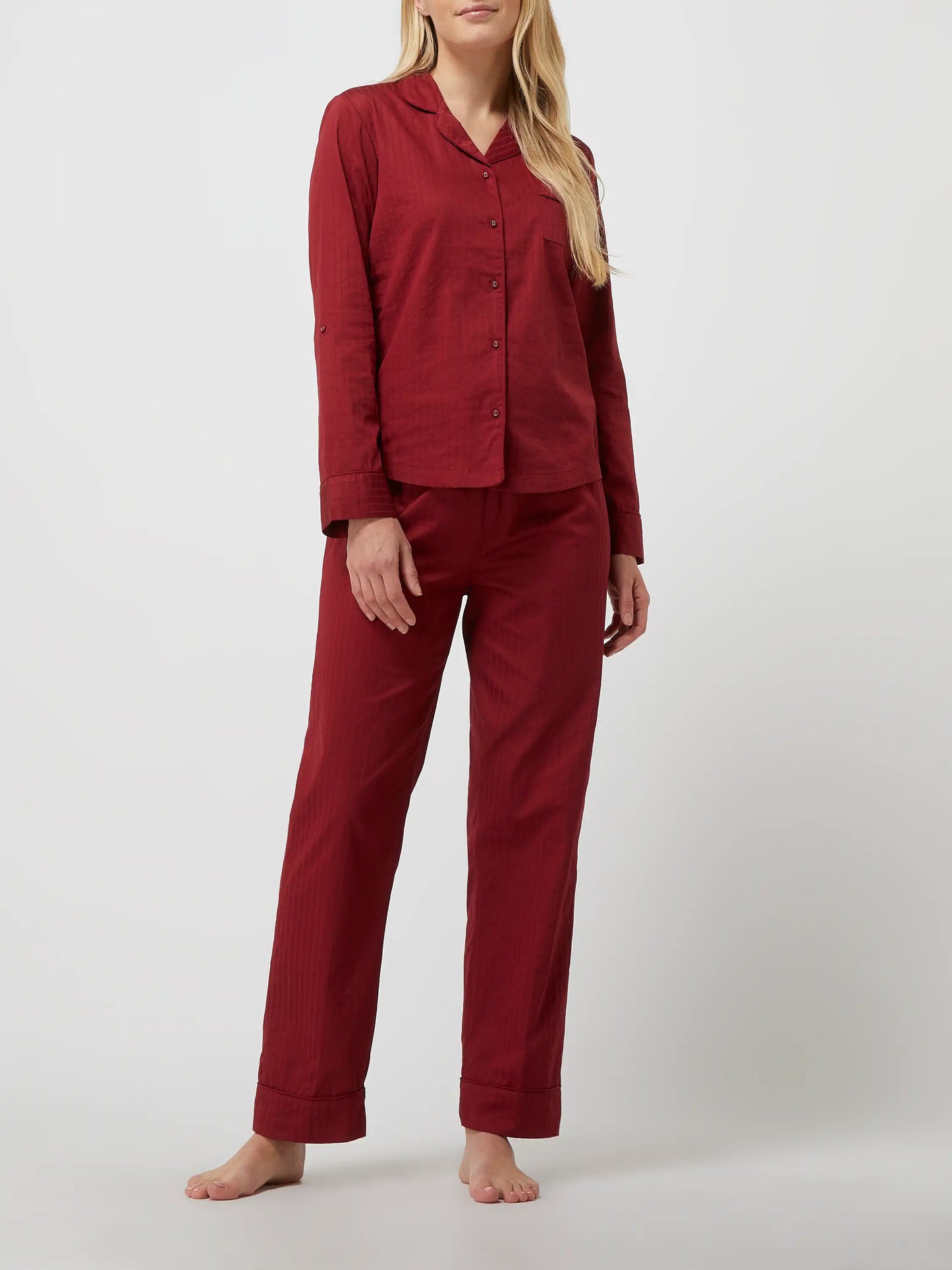 Esprit Pyjama doorknoop met kraag - 111EF1Y310 - deep red