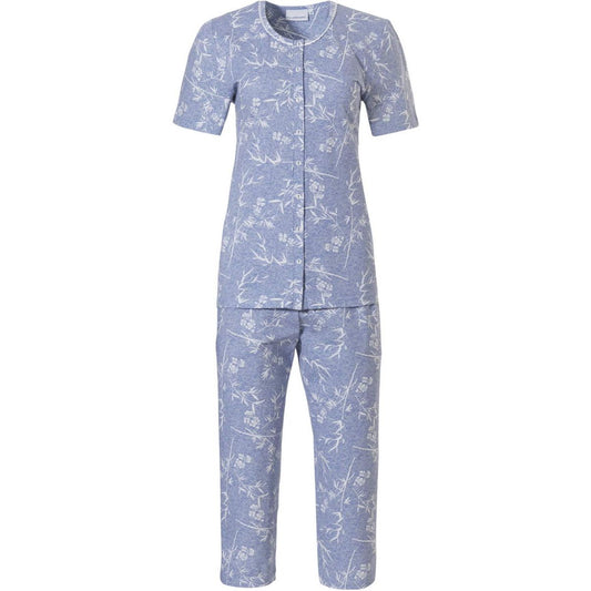 Pastunette doorknoop pyjama bloemen - 20221-100-6 - blauw