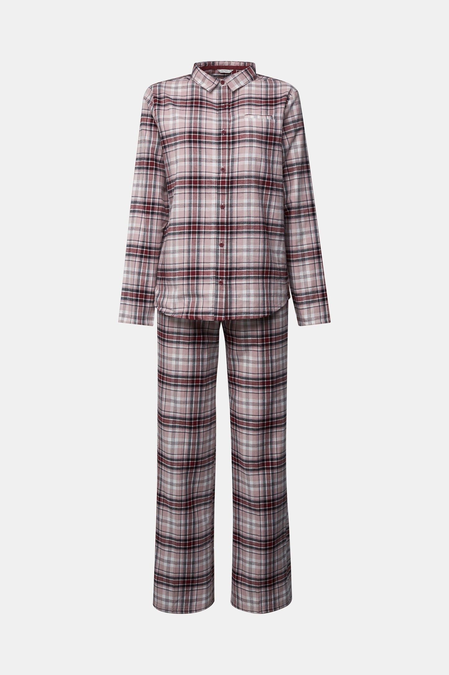 Esprit flannelen Pyjama doorknoop met kraag - 100EF1Y330 - Donker rood