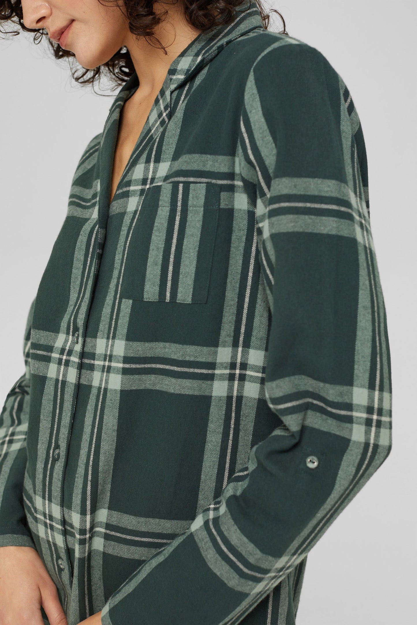 Esprit flannelen nachthemd doorknoop met kraag - 101EF1Y315 - Teal Green