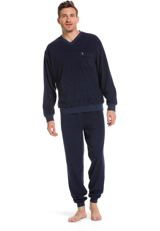 Robson Pyjama badstof met boorden - 27222-720-3 - donker blauw