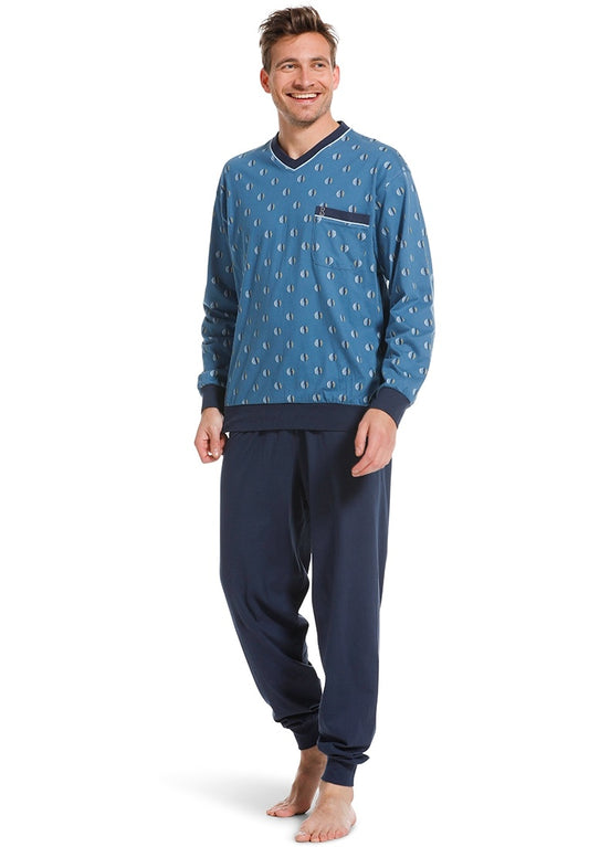 Robson heren Pyjama met boorden - 27222-700-2 - donker blauw