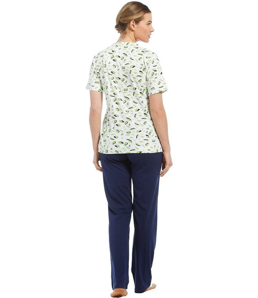 Pastunette doorknoop pyjama - 20221-186-6 - groene blaadjes